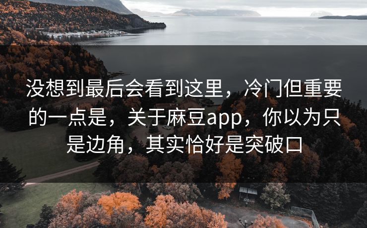 没想到最后会看到这里,冷门但重要的一点是,关于麻豆app,你以为只是边角,其实恰好是突破口 第1张 没想到最后会看到这里,冷门但重要的一点是,关于麻豆app,你以为只是边角,其实恰好是突破口 第1张