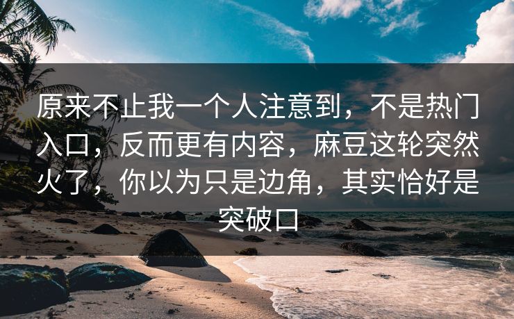 原来不止我一个人注意到,不是热门入口,反而更有内容,麻豆这轮突然火了,你以为只是边角,其实恰好是突破口 第1张 原来不止我一个人注意到,不是热门入口,反而更有内容,麻豆这轮突然火了,你以为只是边角,其实恰好是突破口 第1张